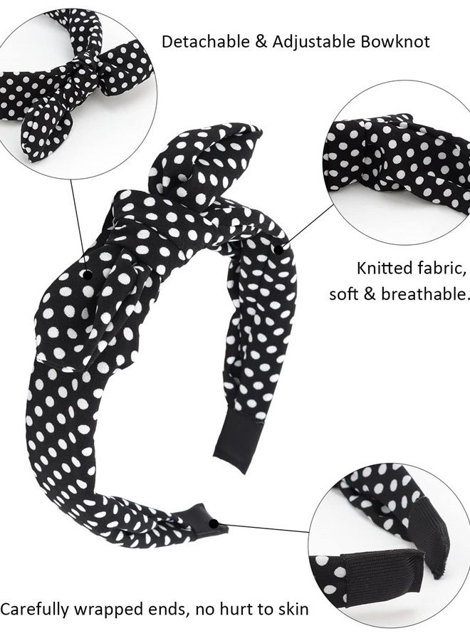 Wecoe 4 Pack Bow Headbands For Women Girls Cute Knotted Headband With Bow Red White Black Headband Comfortable Cloth Leopard Polka Dot Hair Bands Valentine's Day Hair Accessories For Women Girls Gift - Image 3