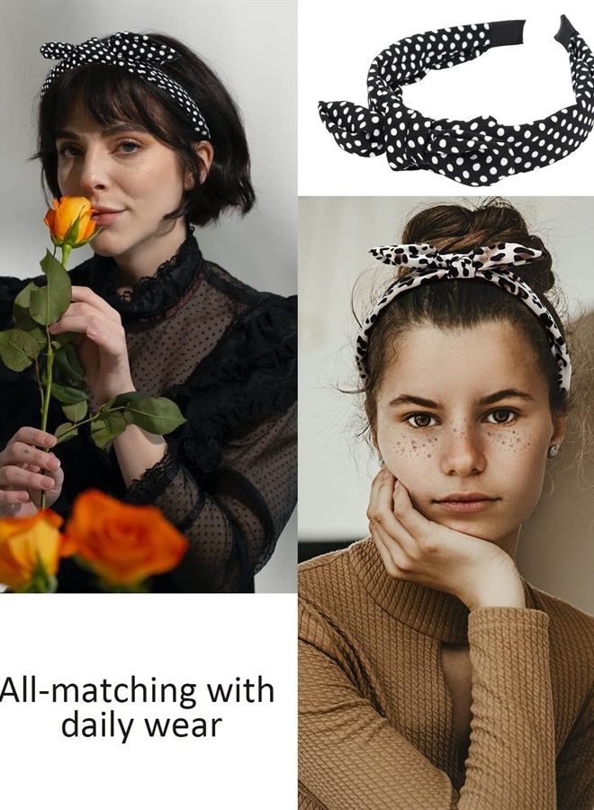 Wecoe 4 Pack Bow Headbands For Women Girls Cute Knotted Headband With Bow Red White Black Headband Comfortable Cloth Leopard Polka Dot Hair Bands Valentine's Day Hair Accessories For Women Girls Gift - Image 5