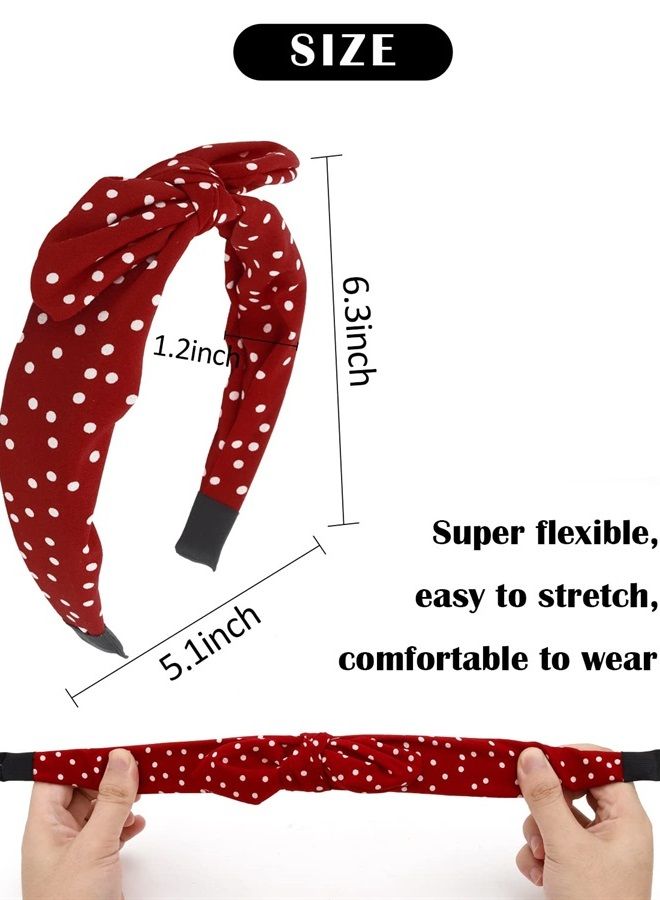 Wecoe 4 Pack Bow Headbands For Women Girls Cute Knotted Headband With Bow Red White Black Headband Comfortable Cloth Leopard Polka Dot Hair Bands Valentine's Day Hair Accessories For Women Girls Gift - Image 2