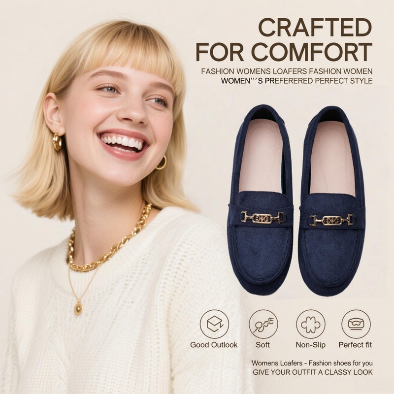 DeYashopin Women's Loafer Shoes Leisure Slip On Work Shoes Comfort Walking Flats Blue 8.5 - Image 4