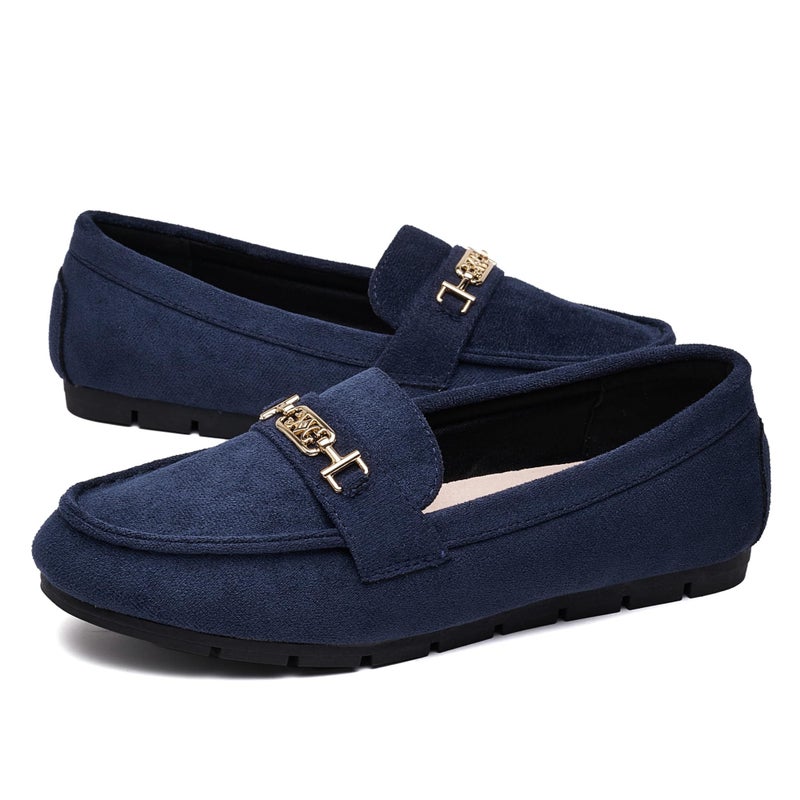 DeYashopin Women's Loafer Shoes Leisure Slip On Work Shoes Comfort Walking Flats Blue 8.5 - Image 5