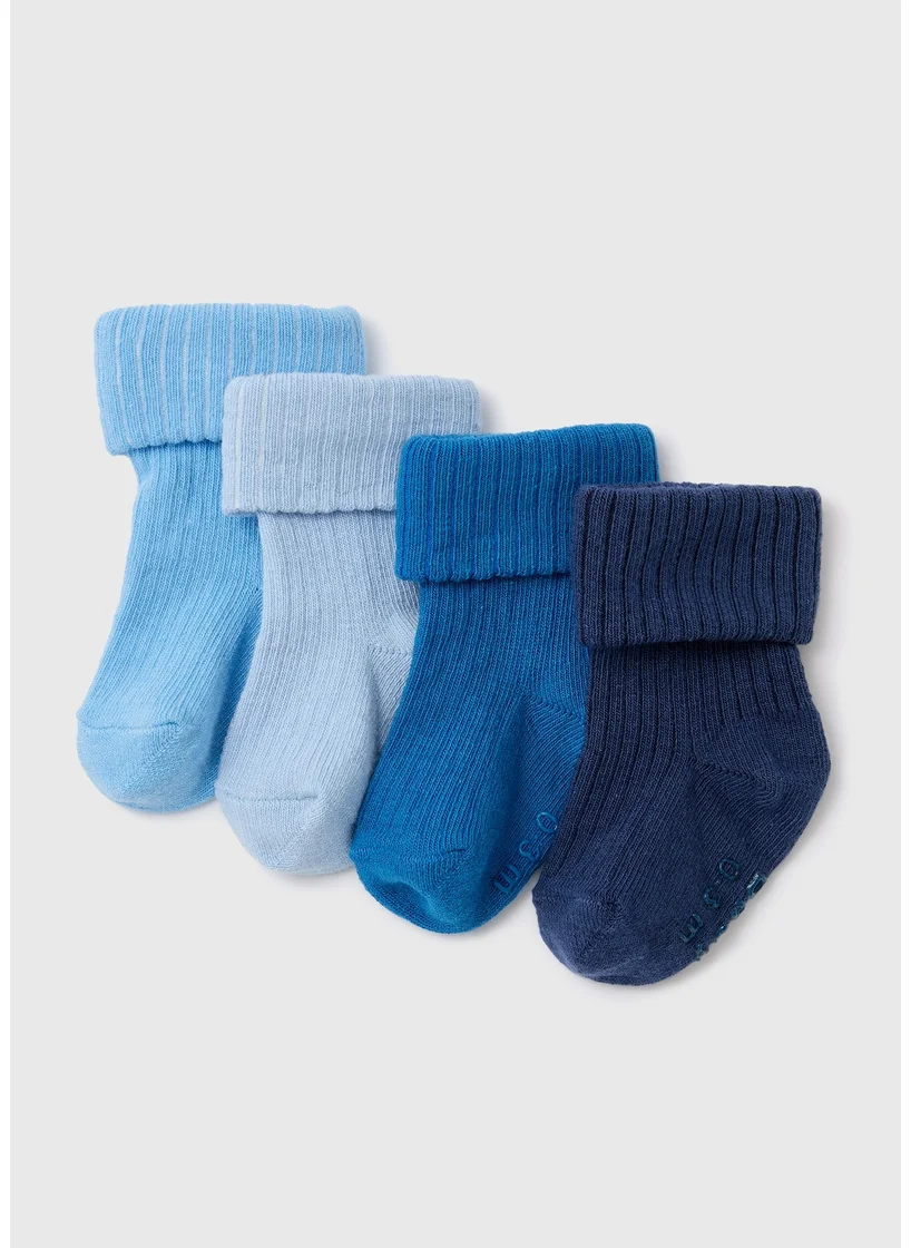 Matalan Baby 4 Pack Blue Ribbed Socks