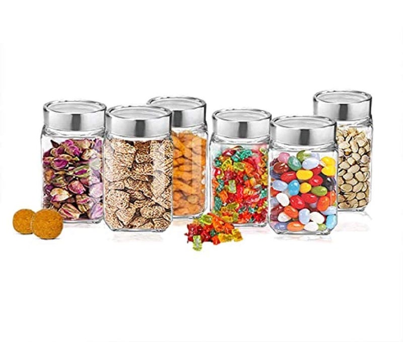 Vency Cube Jar 310ml , Transparent Storage Container Glass Jar, Kitchen Glass Bottle for Spices (Set Of 6) - Image 1