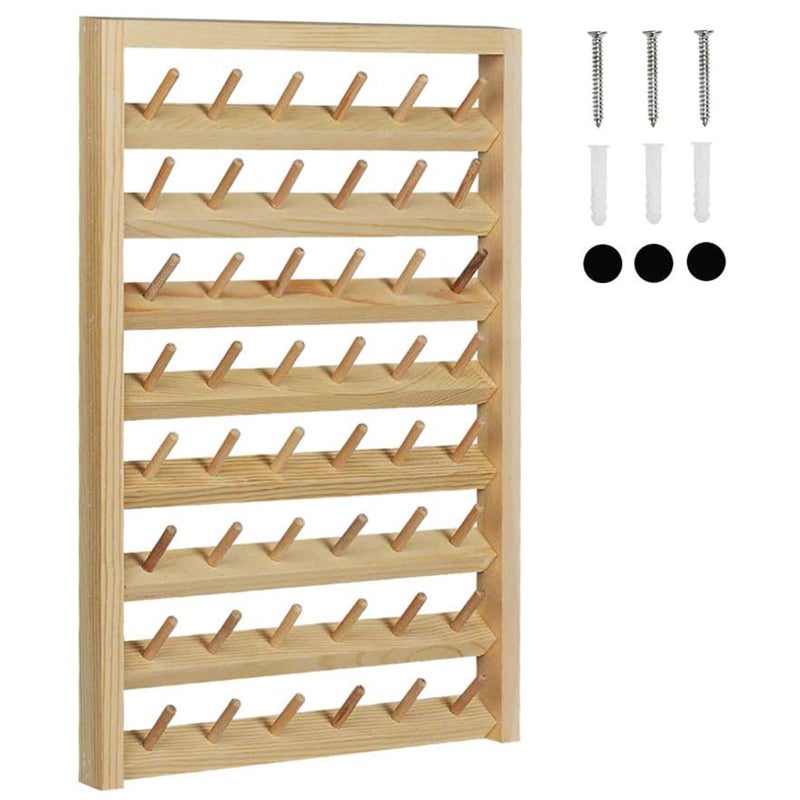 HAITRAL 48-Spool Sewing Thread Rack, Wall-Mounted Thread Holder with Hanging Hooks, Wooden Organizer for Quilting, Jewelry, Embroidery - Image 1