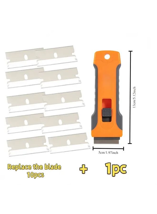 Gray Orange 10 Blade Adhesive Paint Removal Scraper Tool Ergonomic Handle Multi Surface - Image 1