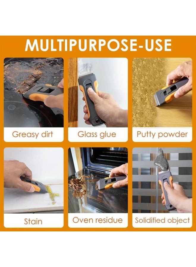 Gray Orange 10 Blade Adhesive Paint Removal Scraper Tool Ergonomic Handle Multi Surface - Image 2
