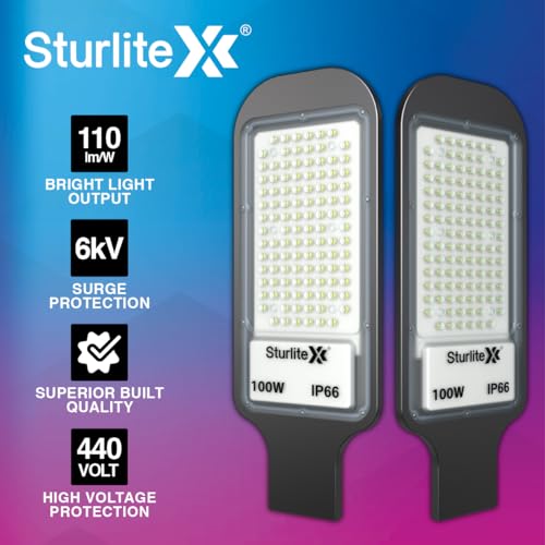 Sturlite Asteor 100W LED Street Light| Cool White 6500K Color Temperature LED Street Lamp| IP66 Waterproof Surge Protection Focus Light for Garage, Parking, Garden & Playground - (Pack of 2) - Image 3