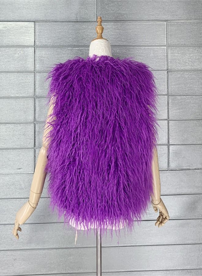 Loquat Women's Warm Faux Fur Vest Purple  - Image 2
