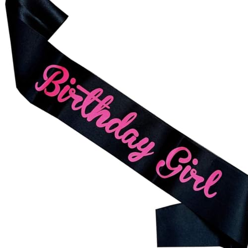 Propsicle Black Satin Birthday Girl Sash with Pink Script Text - Princess Theme Party Accessory for Kids, Teens & Women, Lightweight Shoulder Ribbon for Celebration Wear - Image 1