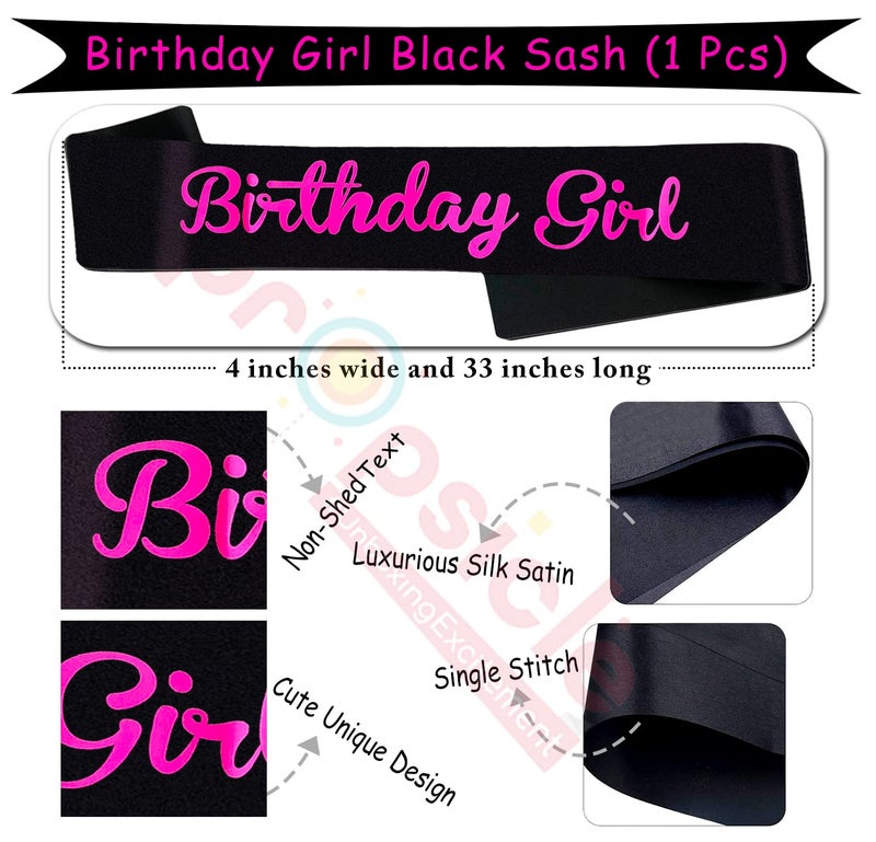 Propsicle Black Satin Birthday Girl Sash with Pink Script Text - Princess Theme Party Accessory for Kids, Teens & Women, Lightweight Shoulder Ribbon for Celebration Wear - Image 3