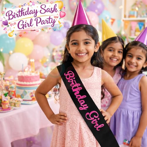 Propsicle Black Satin Birthday Girl Sash with Pink Script Text - Princess Theme Party Accessory for Kids, Teens & Women, Lightweight Shoulder Ribbon for Celebration Wear - Image 5