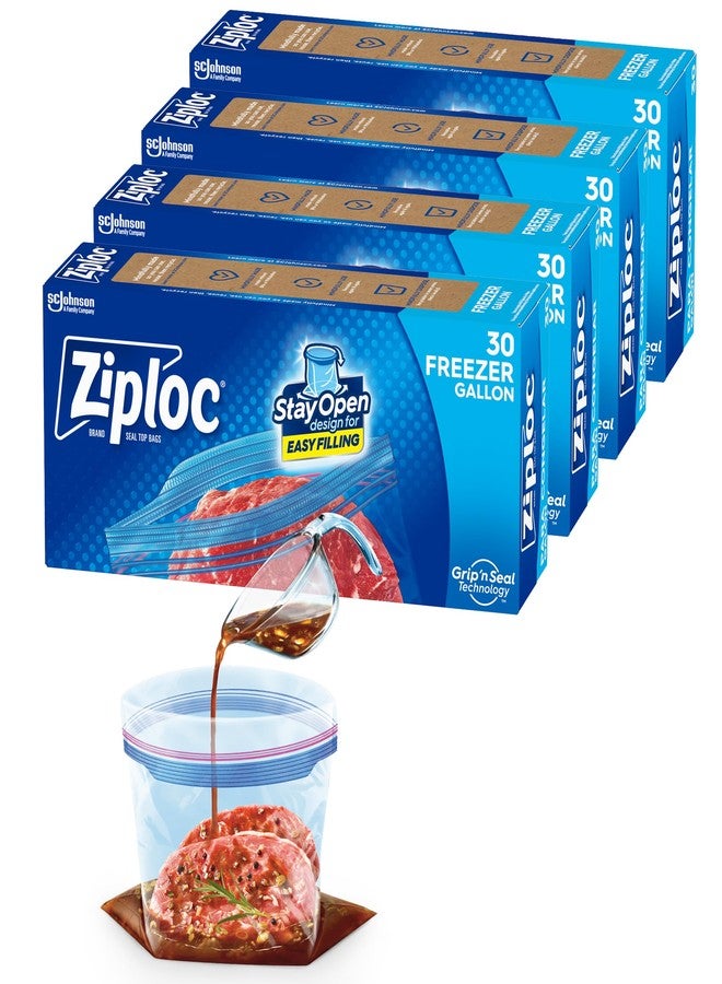 Ziploc Gallon Food Storage Freezer Bags, Stay Open Design, Easy to Fill, 30 count, 4 Pack, 120 Total (Packaging May Vary) - Image 1