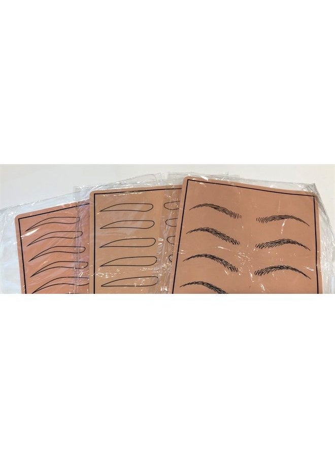Alluring - Microblading 3 Piece Practice Fake Skin Sheet For Eyebrow Tattoos. Permanent Makeup Silicone Skin To Practice Brow Micro-Blading & Needling - 3 different brow styles/shapes - Image 1