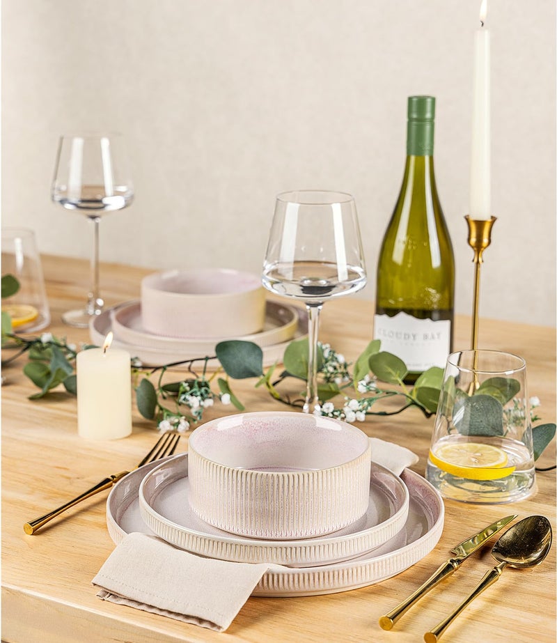 TheTerra Ceramic Dinnerware Sets for 8, 24 Pieces Porcelain Lightweight Plates and Bowls Sets, Scratch Resistant Dish Set, Oven & Microwave & Dishwasher Safe, Primrose Pink - Image 5