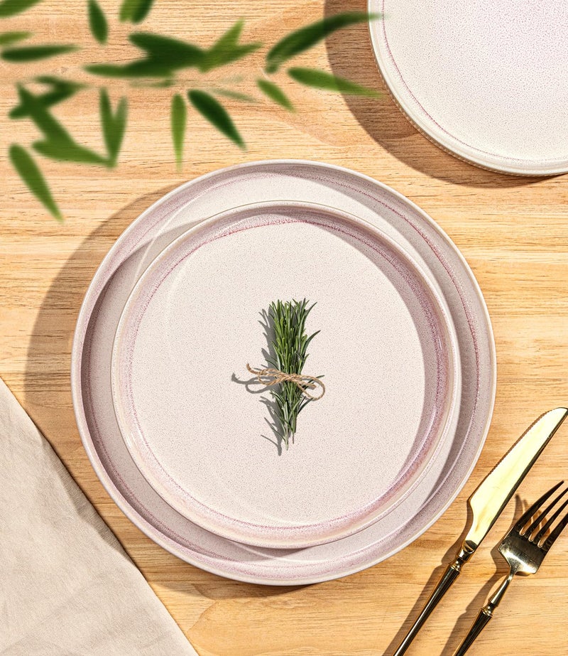 TheTerra Ceramic Dinnerware Sets for 8, 24 Pieces Porcelain Lightweight Plates and Bowls Sets, Scratch Resistant Dish Set, Oven & Microwave & Dishwasher Safe, Primrose Pink - Image 2