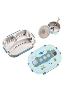 LITTLE SURPRISE BOX Blue Submarine Theme Compartment Steel Tiffin Lunch Box for Boys and Girls  - Image 2