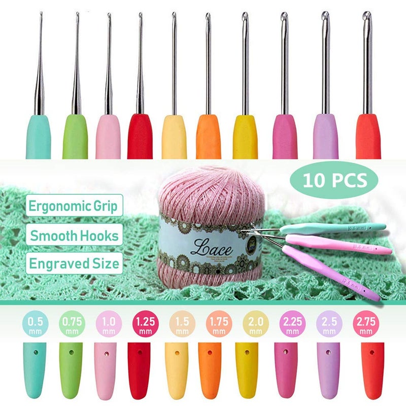 10pcs Small Size Lace Crochet Hooks 05275mm Small Ergonomic Crochet Hooks Set for Thread