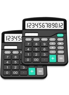 Excefore 2 Pack Standard Function Calculator, Solar & Battery Power 12 Digit Display Big Button Desktop Calculators, Suitable for Home and Office (Black)  - Image 1