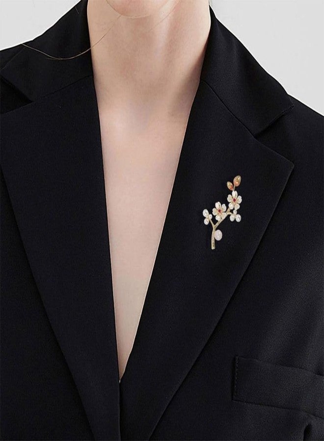 OIDIMS Delicate Cherry Brooch for Women Girls Fashion Pearl Shell Plum Blossom Lapel Pin Rhinestone for Party Prom Elegant Accessories Decorative Floral Dress Suit Wedding Valentine Mother's Day Birthday - Image 3