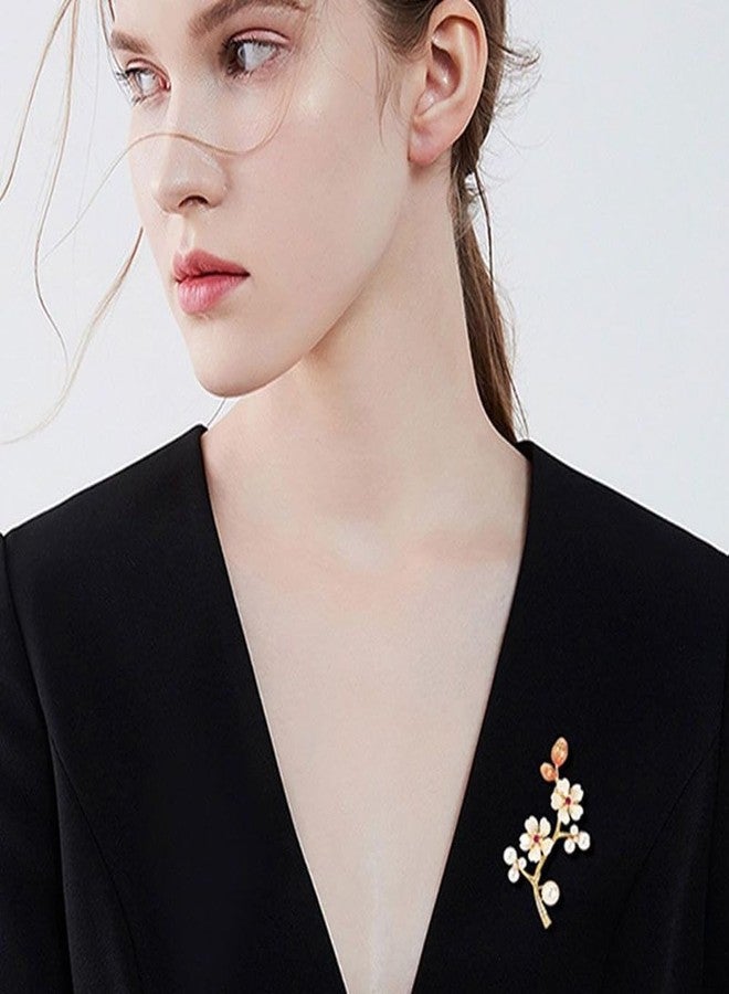 OIDIMS Delicate Cherry Brooch for Women Girls Fashion Pearl Shell Plum Blossom Lapel Pin Rhinestone for Party Prom Elegant Accessories Decorative Floral Dress Suit Wedding Valentine Mother's Day Birthday - Image 2
