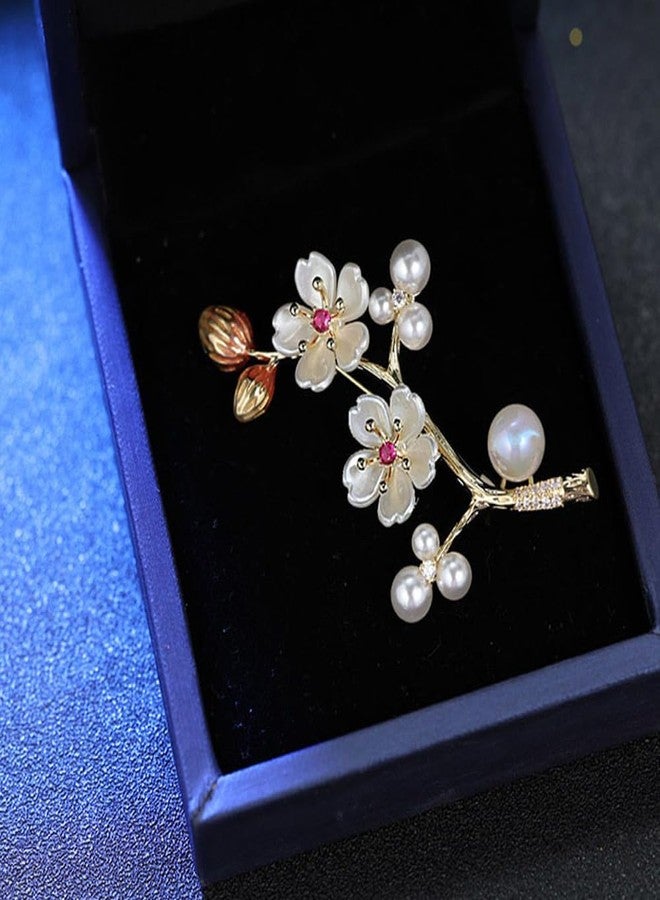 OIDIMS Delicate Cherry Brooch for Women Girls Fashion Pearl Shell Plum Blossom Lapel Pin Rhinestone for Party Prom Elegant Accessories Decorative Floral Dress Suit Wedding Valentine Mother's Day Birthday - Image 5