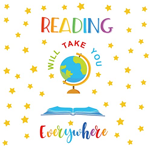 IARTTOP Reading Wall Decals for Classroom Decor，Colorful School Read Books Letters Wall Stickers，Inspiring Saying Reading Will Take You Everywhere Stars Globe Wall Art for School Library Decor - Image 2