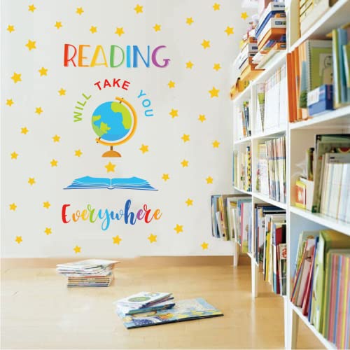 IARTTOP Reading Wall Decals for Classroom Decor，Colorful School Read Books Letters Wall Stickers，Inspiring Saying Reading Will Take You Everywhere Stars Globe Wall Art for School Library Decor - Image 4