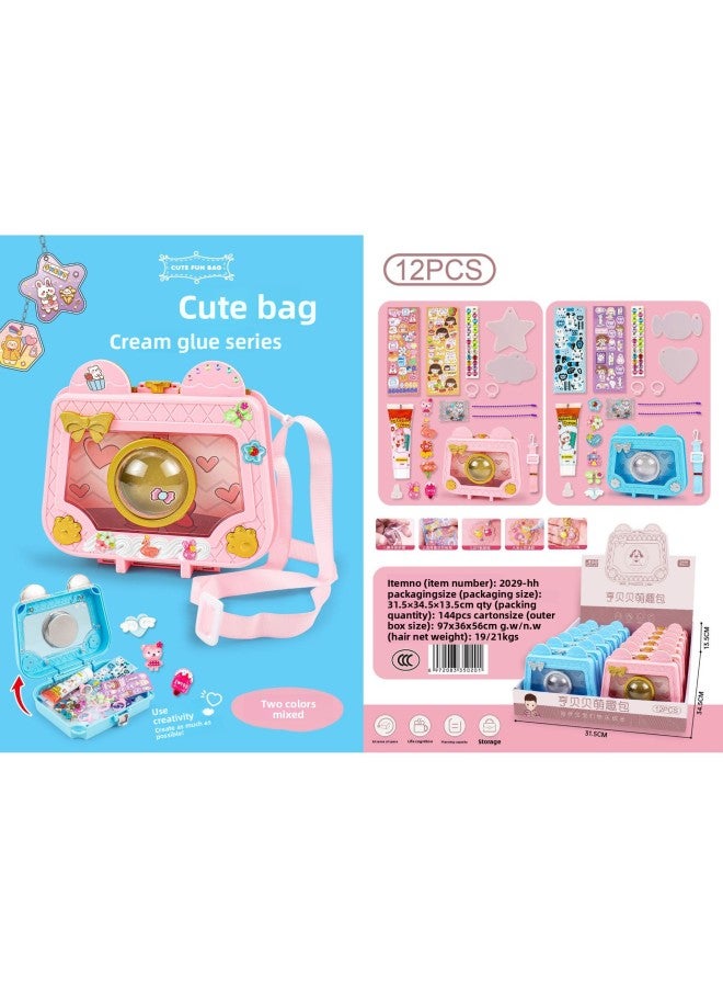 Children's Play Simulation DIY Crossbody Bag Necklace Bracelet Ring Beauty Makeup Hair Accessories Cream Rubber Toy Suit 