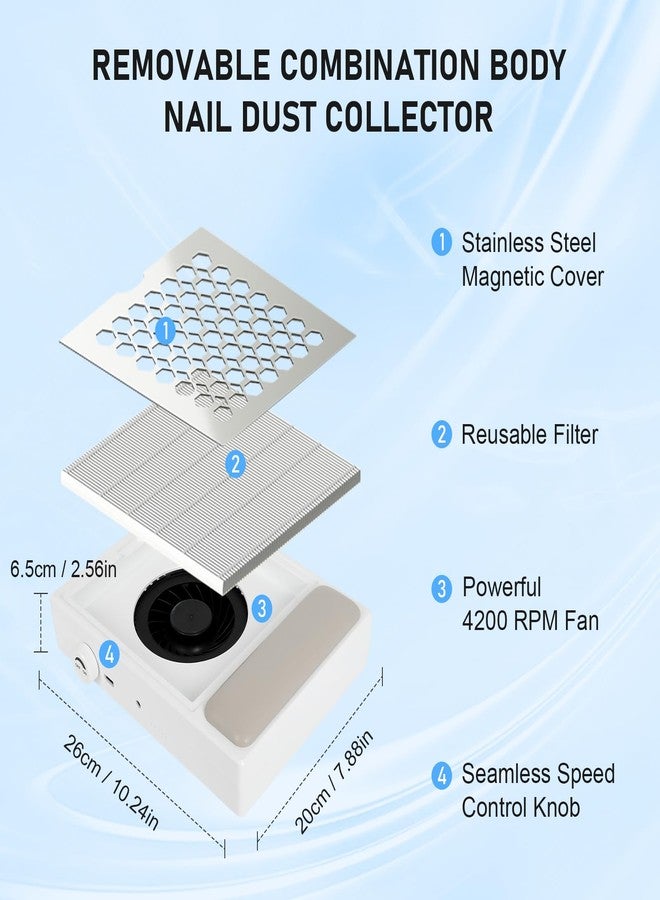 FAHKNS Nail Dust Collector, Dust Collector Nail Tech with Reusable Filter 4200RPM Fan, Adjustable Speed Nails Extractor Vacuum, Powerful Vacuum Cleaner for Acrylic Nails Polishing Manicure Salon, Low Noise - Image 2