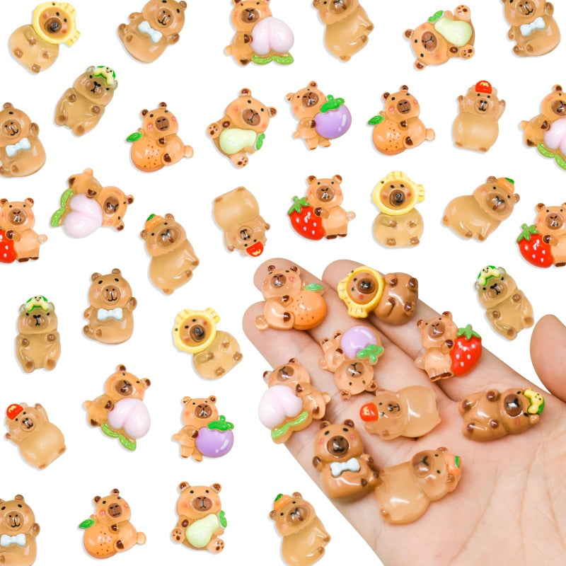 HOMICO 100 Pieces Mini Fruit Capybara for Dollhouse Miniatures Resin Animals for Crafts Mini Capybara for Fairy Garden Micro Landscaping Decoration - Image 1