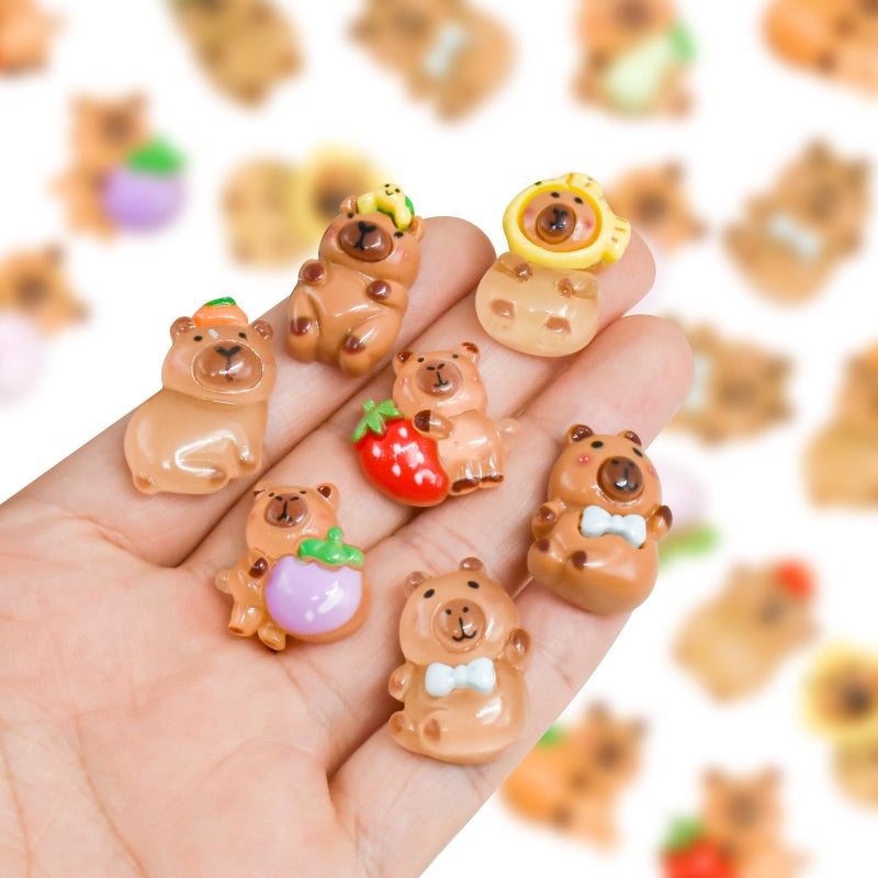 HOMICO 100 Pieces Mini Fruit Capybara for Dollhouse Miniatures Resin Animals for Crafts Mini Capybara for Fairy Garden Micro Landscaping Decoration - Image 2