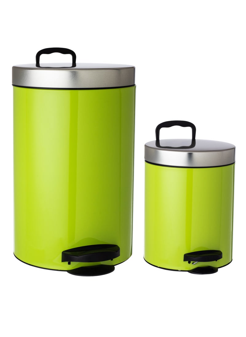 Meliconi Set of 2 Italian Steel Trash Cans Large 14 Liters + Small 6 Liters  - Image 1