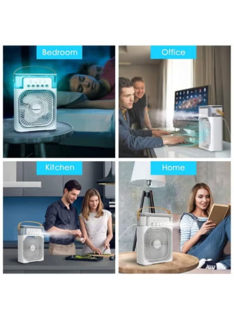 سناجل مروحة تكييف هواء محمولة، مبرد هواء تبخيري صغير بثلاث سرعات للرياح، 5 أوضاع رش، إضاءة LED بـ 7 ألوان، مؤقت 1/2/3 ساعات، مروحة تبريد شخصية للمنزل والمكتب والسفر (أبيض) - Image 5