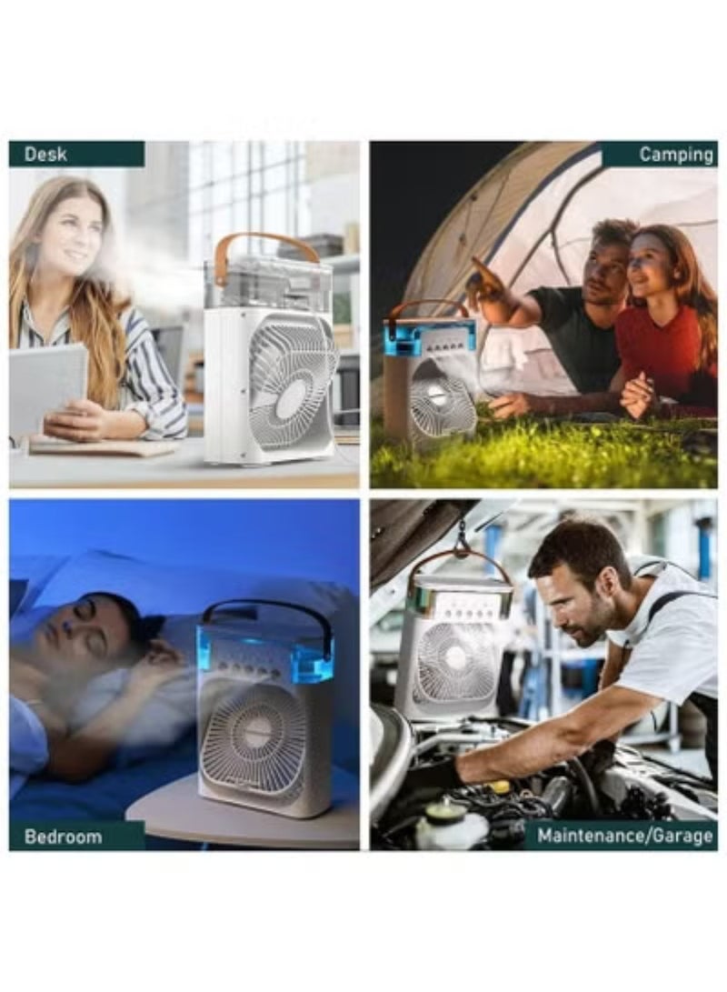 سناجل مروحة تكييف هواء محمولة، مبرد هواء تبخيري صغير بثلاث سرعات للرياح، 5 أوضاع رش، إضاءة LED بـ 7 ألوان، مؤقت 1/2/3 ساعات، مروحة تبريد شخصية للمنزل والمكتب والسفر (أبيض) - Image 4