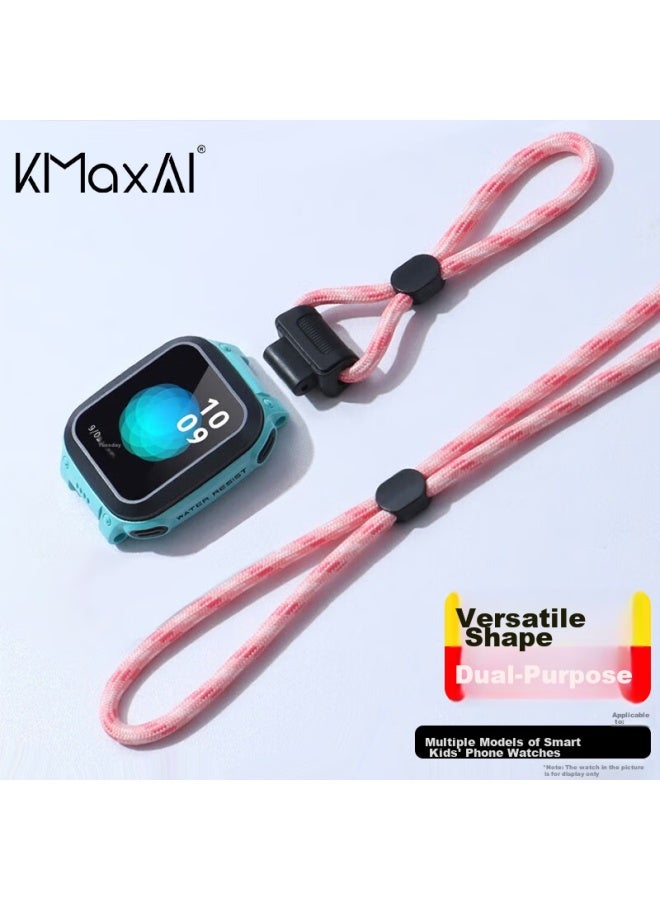 Kmaxai حبل متوافق مع ساعة Xiaotianai الذكية للأطفال Z9/z6s/z7s/q2a/q1r/d3/y05 Dopamine رباط عنقي للساعة، سلسلة مفردة مضفرة، وردي - Image 1