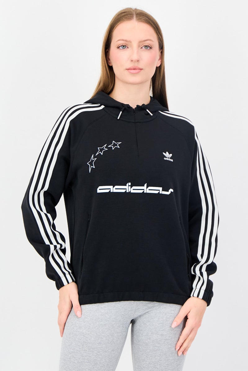 adidas Originals هودي خارجي طويل الأكمام للنساء، رياضي، أسود - Image 1