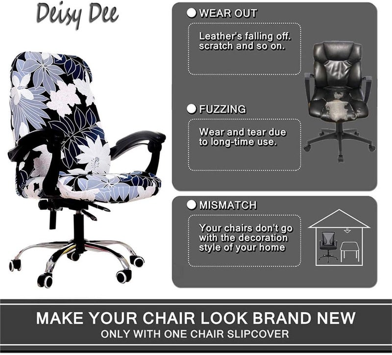 Deisy Dee Computer Office Chair Covers for Stretch Rotating Mid Back Chair Slipcovers Cover ONLY Chair Covers C162 (White Flower) - Image 3