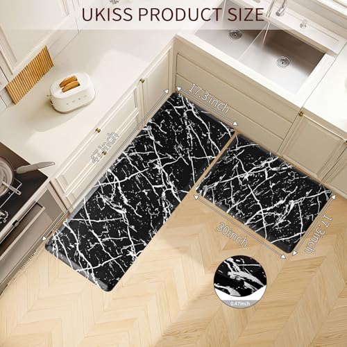 UKISS marbling Kitchen Rugs, Cushioned Kitchen Mats, Anti Fatigue Mat for Floor, Waterproof Kitchen Rug，Non-Slip Comfort Standing Mat for Kitchen&Office (Black, 17.3 x 28 inches+17.3 x 47inches) - Image 2