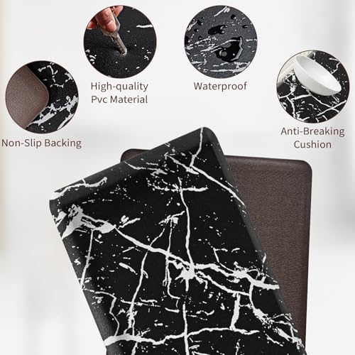 UKISS marbling Kitchen Rugs, Cushioned Kitchen Mats, Anti Fatigue Mat for Floor, Waterproof Kitchen Rug，Non-Slip Comfort Standing Mat for Kitchen&Office (Black, 17.3 x 28 inches+17.3 x 47inches) - Image 5