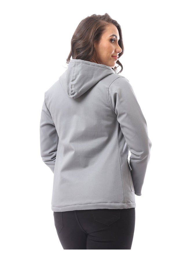 Andora - Polyester Tall Solid Buttoned Coat_Grey - Image 1