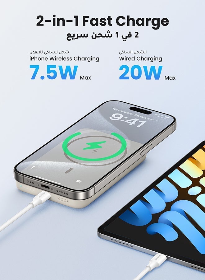 Ugreen 10000Mah Pd20W Wireless Magnetic Power Bank - White