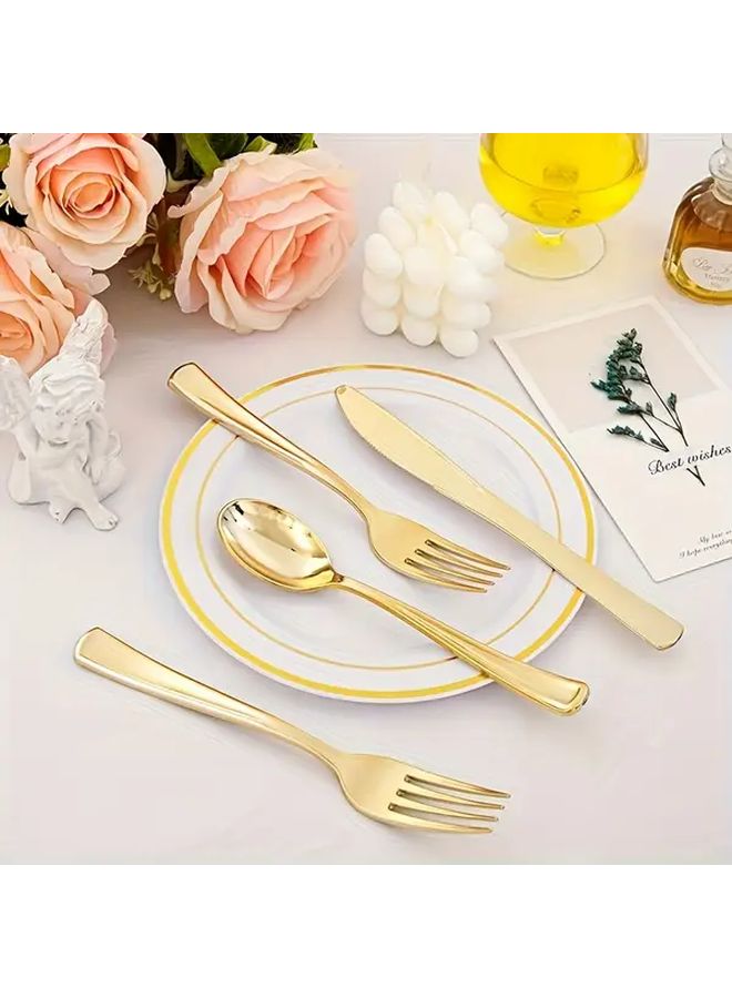 90 Pieces Golden Plastic Cutlery Set Disposable Silverware Forks Spoons Knives - Image 4