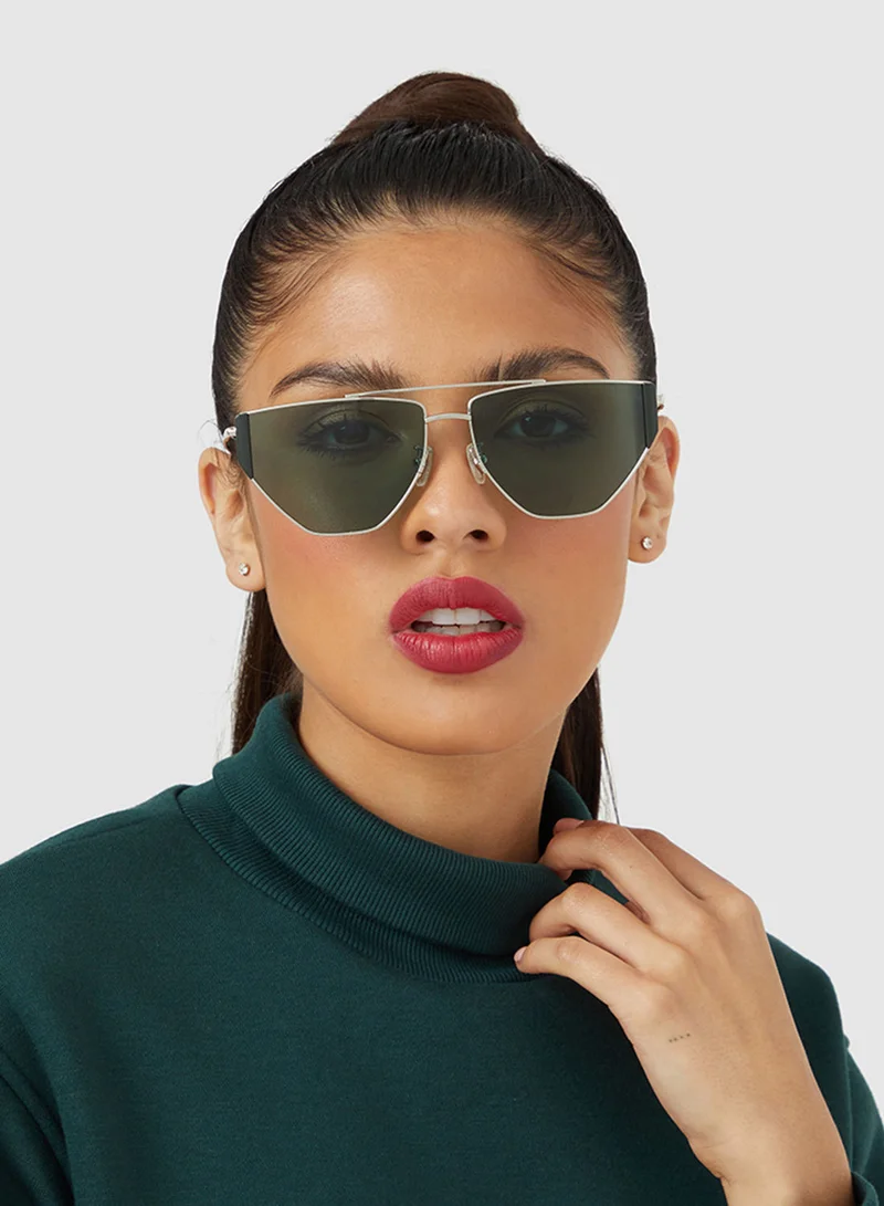 30Sundays Gardena,Unisex Sunglasses, Aviator Sunglasses, UV Protection: UV400 (Silver,Green)