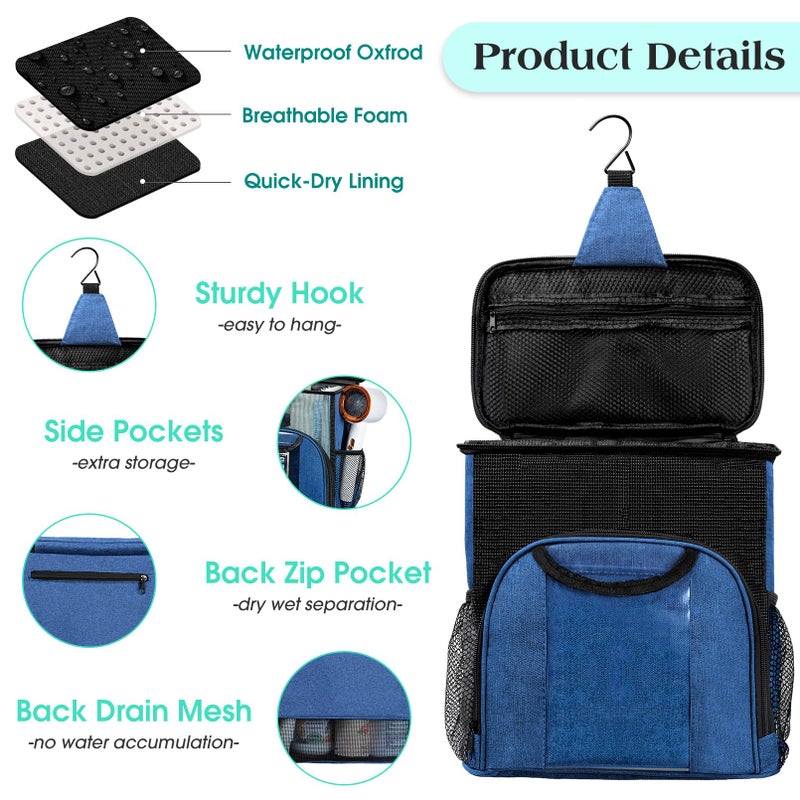 أتومو Attmu محمولة دش Caddy College Bag Quick Dry Hanging Bag Bag Bag Barge Mesh Deher Caddy Caddy for College Cling Room Essentials for Boys and Girls for Bath Camping (Blue) - Image 4