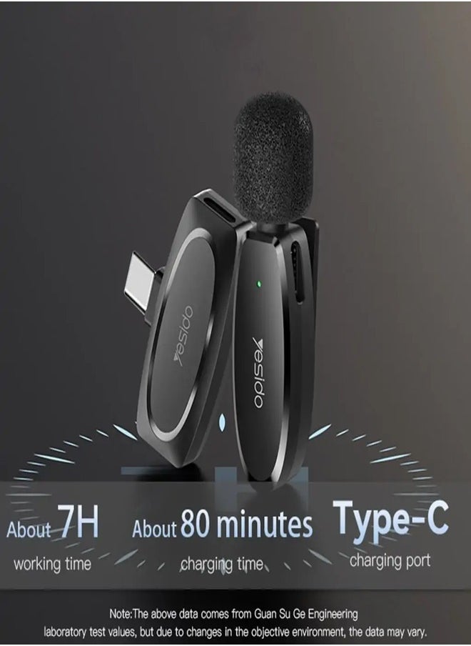 يسيدو مايكروفون لاسلكي مزدوج، موصل Type-C Yesido KR13 أسود  - Image 5