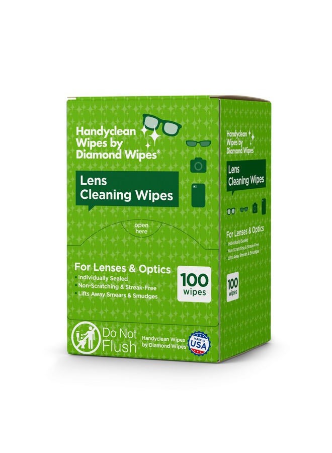 Diamond Wipes Premoistened Lens and Glass Cleaning Wipes: Portable Travel Cleaner for Glasses, Camera, Cell Phone, Smartphone, and Tablet - Quick Drying, Streak Free, Disposable - Individually Wrapped - 100 Pack - Image 1