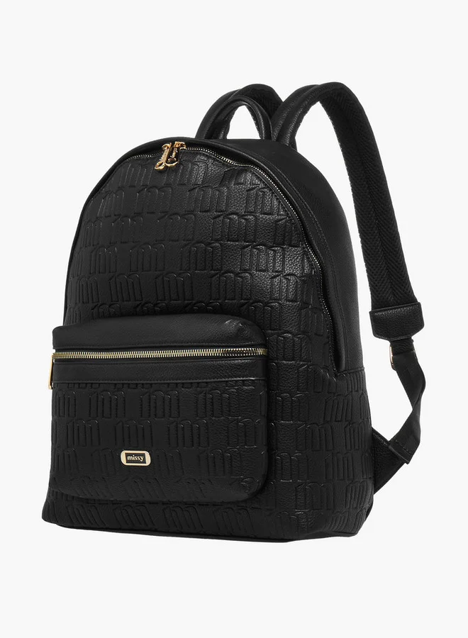 MISSY Women's Monogram Embossed Backpack with Adjustable Straps and Zip Closure - 40x32x18 cm