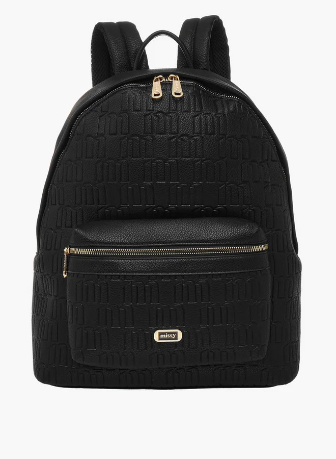MISSY Women's Monogram Embossed Backpack with Adjustable Straps and Zip Closure - 40x32x18 cm