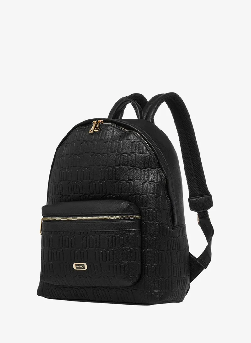 MISSY Women's Monogram Embossed Backpack with Adjustable Straps and Zip Closure - 40x32x18 cm