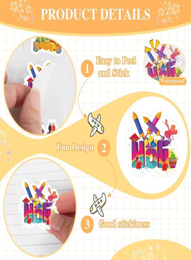 EoBeCy 1000 Pcs Holi Festival Sticker Roll, Colorful Holi Celebration Stickers with 16 Designs, Sealing Labels for Treat Bags Party Favors Gift Packaging (500 Per Roll) - Image 4